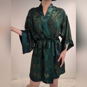 Vintage Victoria's Secret satin robe green satin peignoir medium lingerie